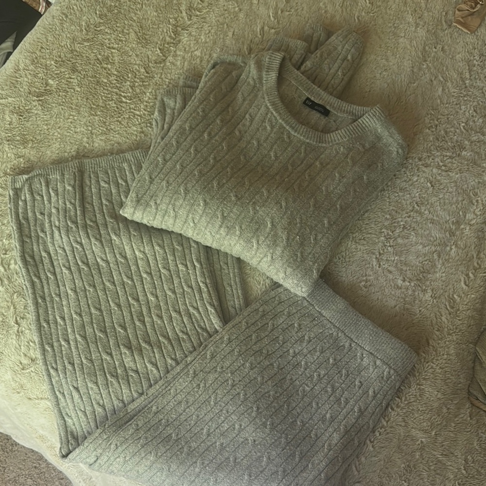 Cozy Gray Cable Knit Sweater Set